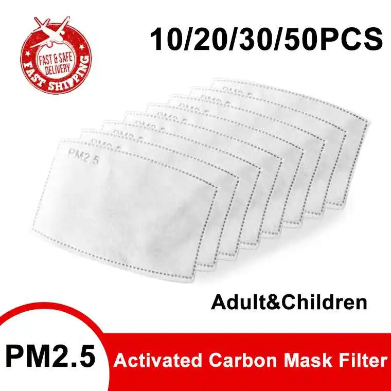 

10pc PM2.5 Activated Carbon Filter Replaceable Filter Pad 5 Layers 95% Filtration Anti-dust Mask Anti-germ Face Mask Gasket