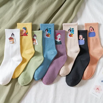 

Solid Color Sock for Woman Graffiti Socks Women Adult Kawaii Ladies Elegant High Soft Sox Cotton Spring Female Trendy Calcetines