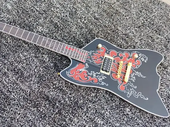 

New high quality electric guitar, black and irregular body, gold accessories, customizable, free shipping