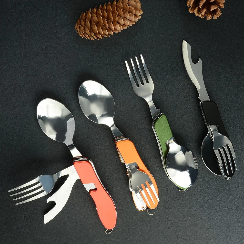 

MYVI Multifunction Camping Tableware Fork Spoon Bottle Opener Stainless Steel Folding Outdoor Tableware For Picnics Dinnerware