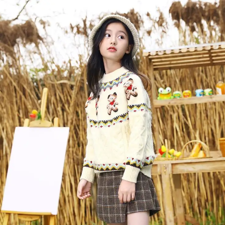 Girls sweater head new autumn knitting spring and autumn children's clothing girls autumn fashion shirt 6-12 years