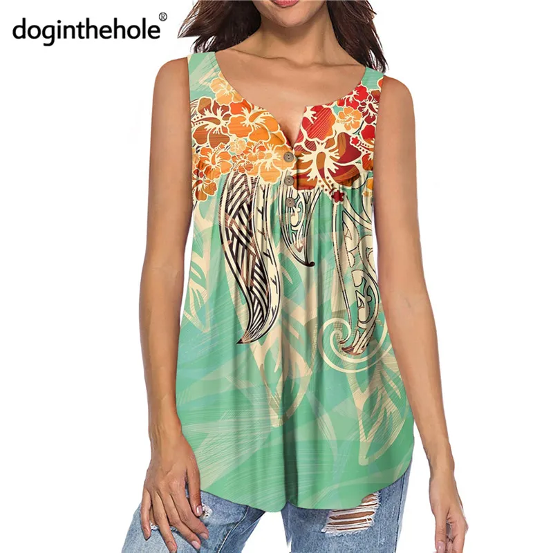 

Doginthehole Fresh Purple Hawaiian Hibiscus Pattern Women Sleeveless Flowy Tank 2020 Summer Fashion New Lady Henley Tops Mujer