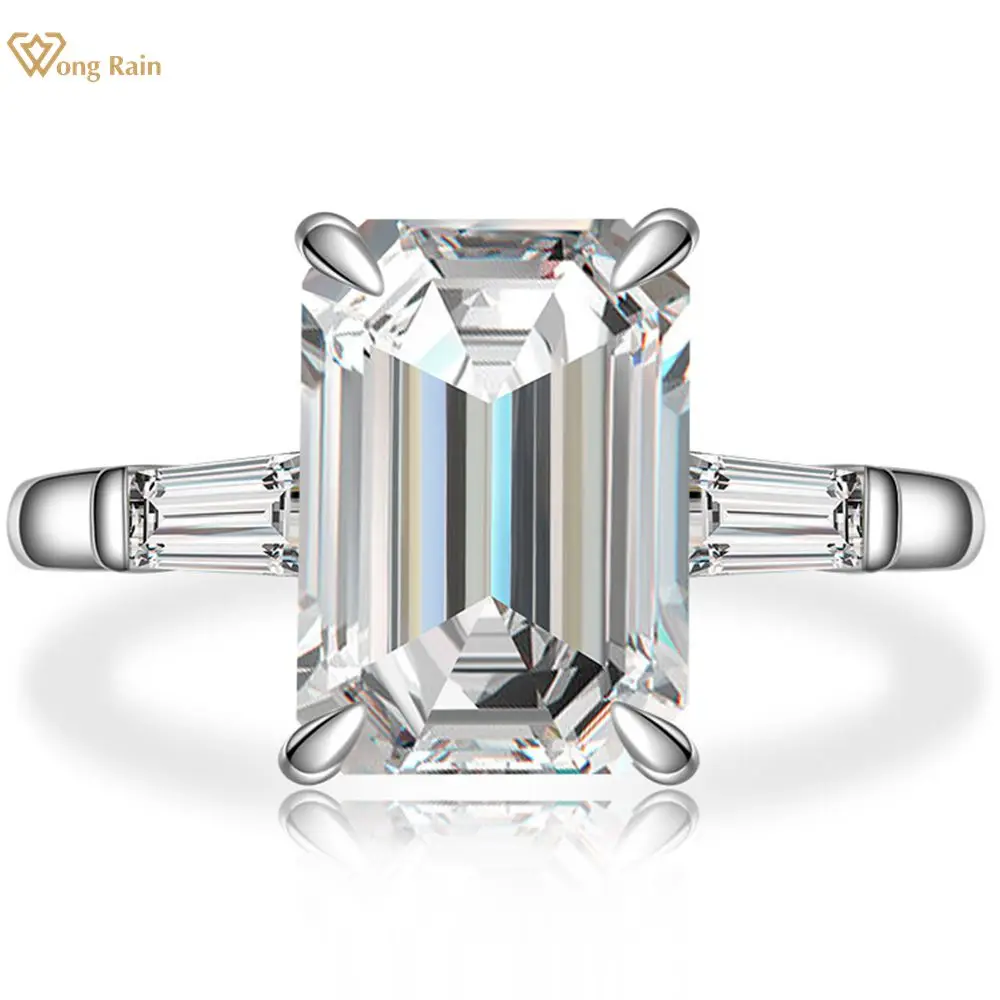 Wong Rain 925 пробы серебро изумрудная огранка драгоценный камень Муассанит