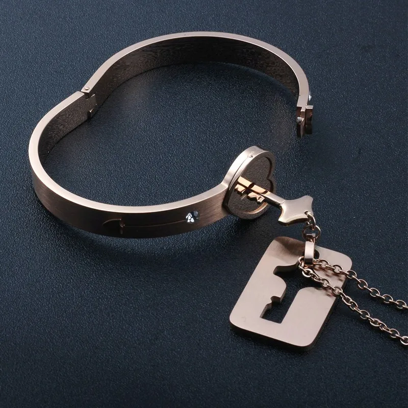 Модный концентрический ключ с замком, титановая сталь, нержавеющая сталь, ювелирный браслет, ожерелье, пара комплектов, Прямая поставка