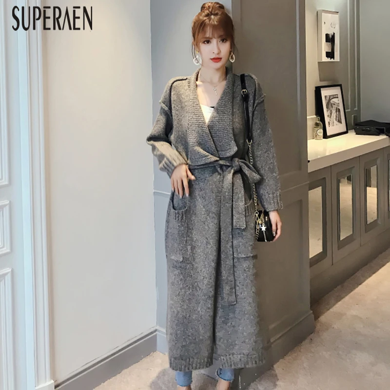 SuperAen, корейский стиль, женский свитер, пальто, осень и зима, плюс размер, Новые свитера, женские, с отворотом, модная женская одежда