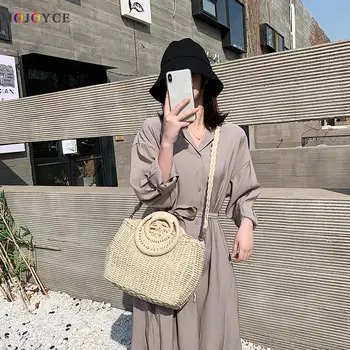 

Women Rattan Crossbody Shoulder Bag Retro Straw Beach Handbag Travel Totes