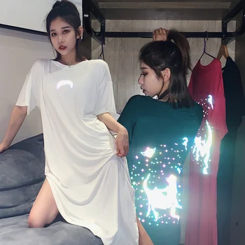 

2020 Summer Sexy Loose Reflective Nightgowns for Women Short Sleeve Modal Nightdress Sleepwear Long Dress Night Gown Home Nighty