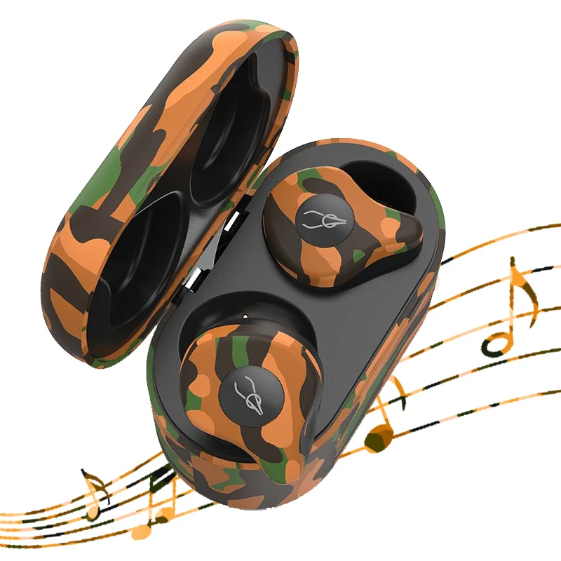 

TWS Camo Bluetooth Earphone Wireless BT5.0 Stereo Headset Noise Cancelling Hifi 8 Hours Music Call Earbuds with Charging Box