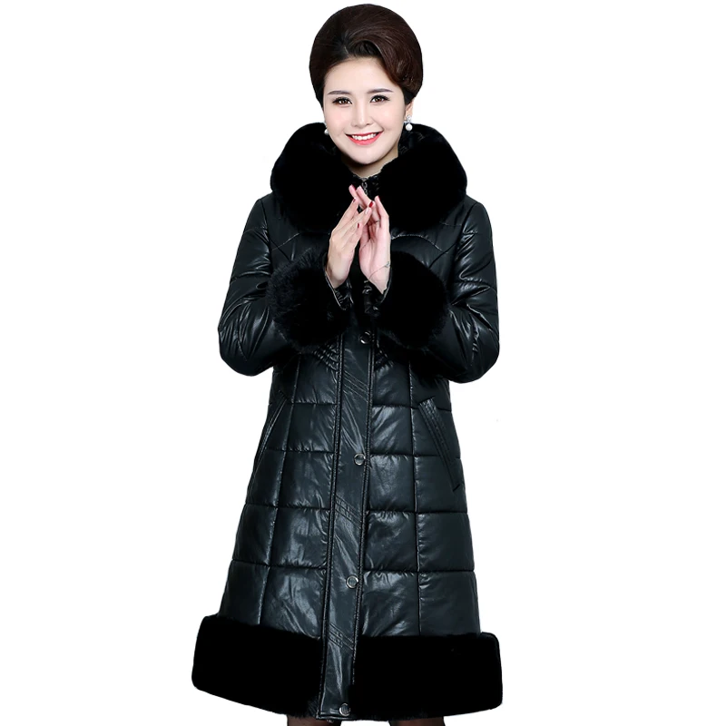 

High Quality Winter Leather Jacket Women Thicken Warm Winter Jacket Women Long Parka With Fur Leather Coats Female Plus Size 6XL