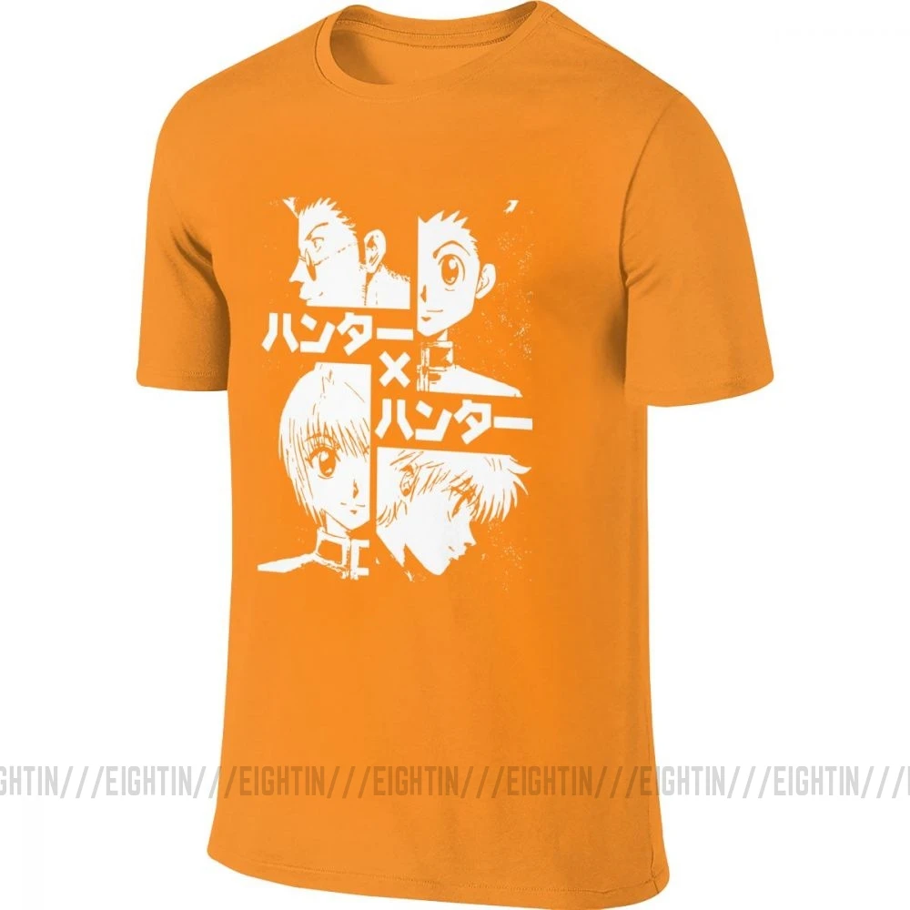 Hisoka Hunter X Hunter, Мужская футболка, хлопок, круглый вырез, Killua Hxh, аниме, спереди, сзади, две стороны, футболка, короткий рукав - Цвет: Оранжевый