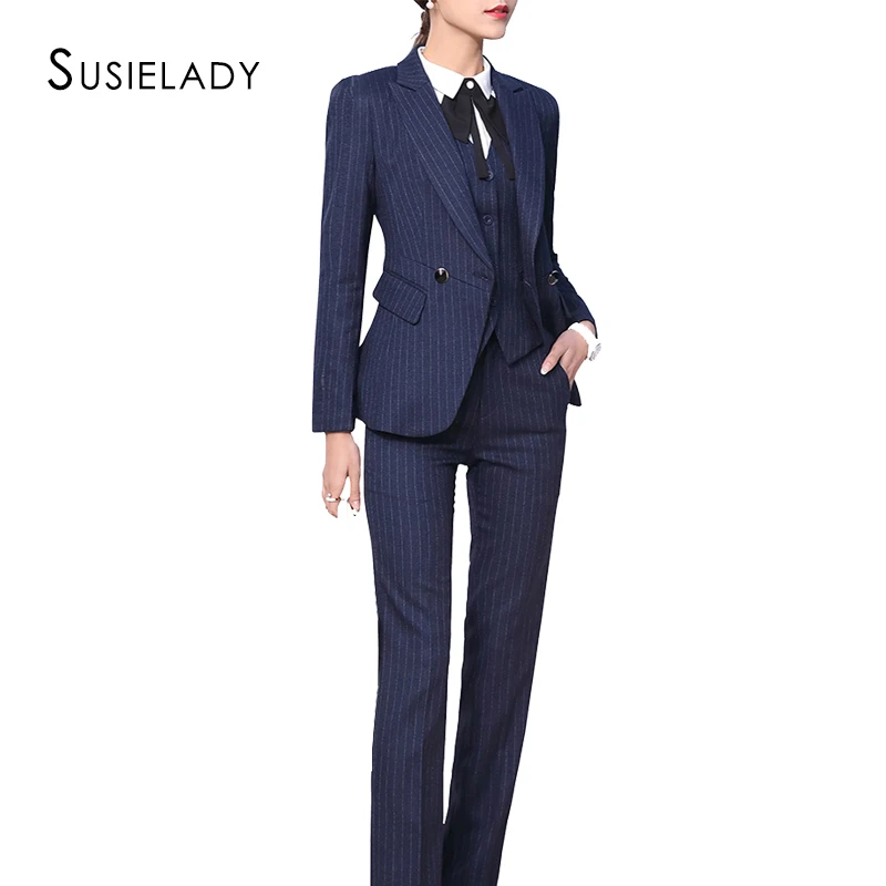 

SUSIELADY Women Suits Stripe Blazer Jacket,Vest&Pant/Skirt Suit Work Office Interview Suits Blazer Feminino Women Business Sets
