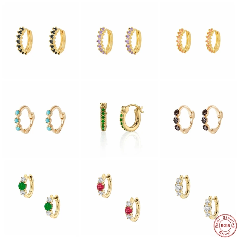 Pendientes de aro plata de primera ley y circón para mujer, aretes pequeños, plata esterlina 925, Circonia cúbica, zirconia, circonita, zirconita, brillante, Arco Iris, chica