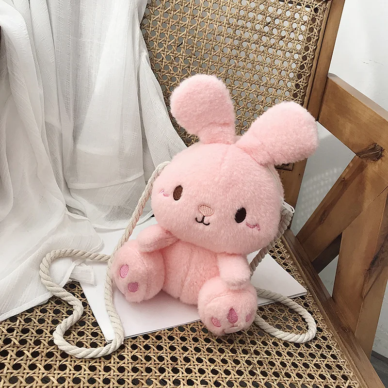 Women Cartoon doll bunny plush bag girl messenger bag creative lady cute shoulder bag