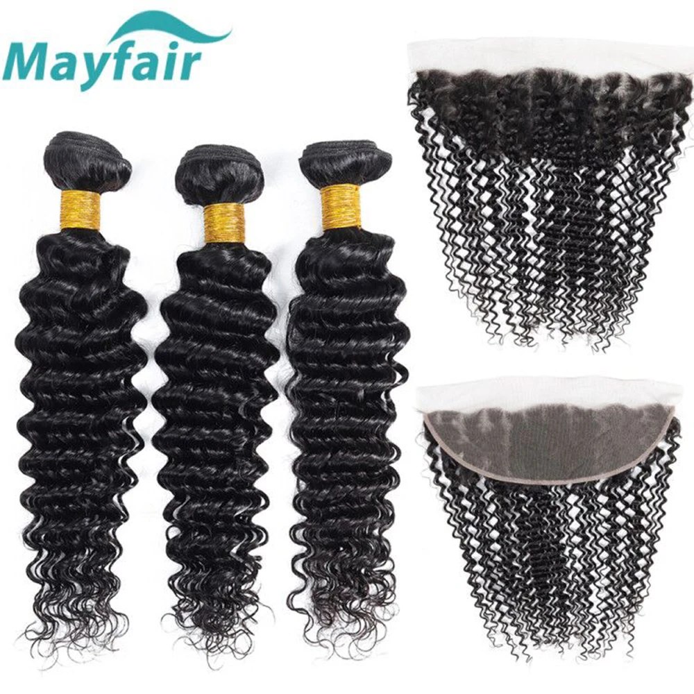 Mayfair глубокая волна пучки с фронтальной Remy человеческие волосы бразильские