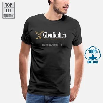 

New Glenfiddich Logo Single Malt Scotch Whisky T-Shirt Mens Black Short Sleeve