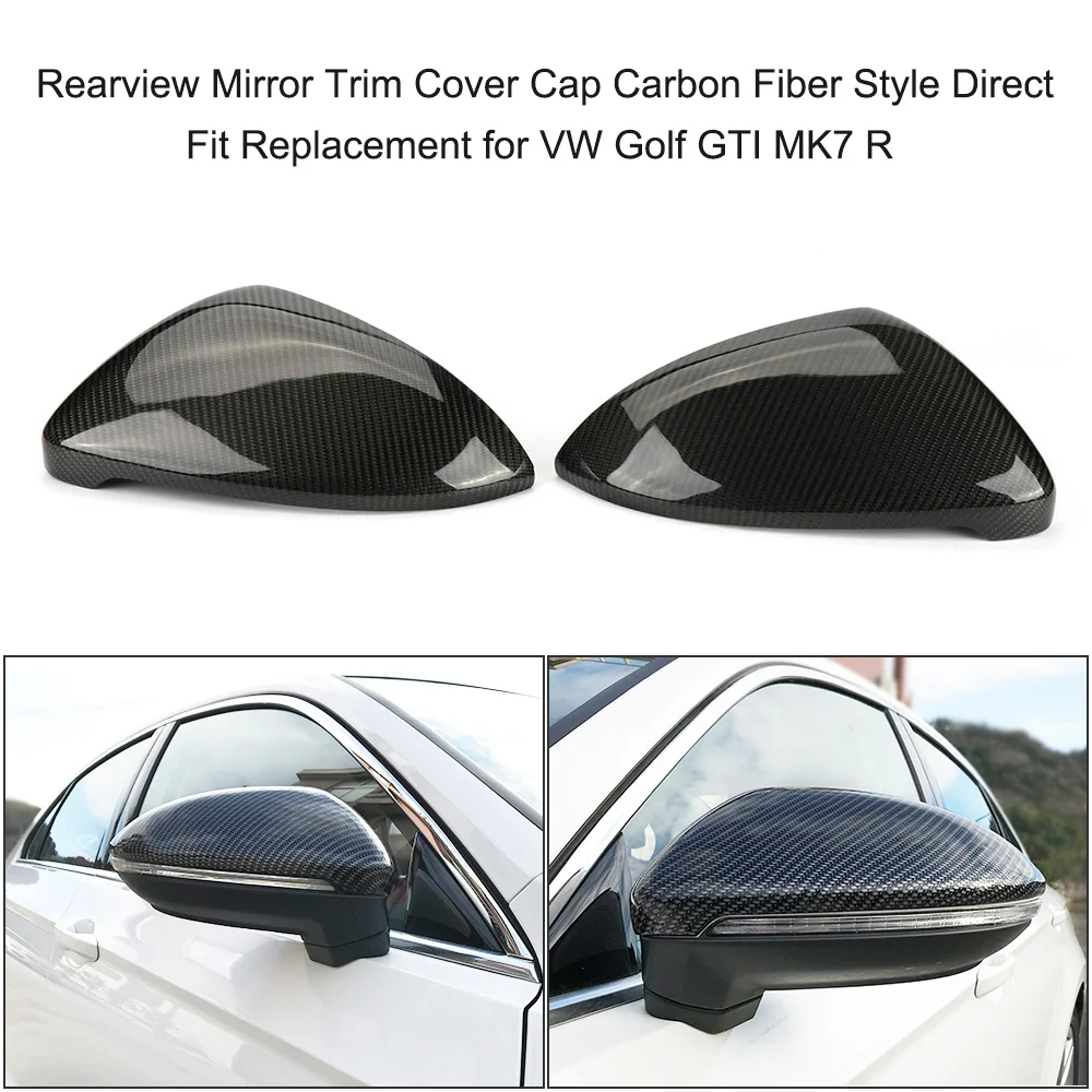 

For VW Golf MK7 R Auto Car Rearview Mirror Trim Cover Cap Carbon Fiber Style Direct Fit Replacement