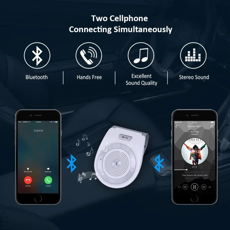 Автомобильный Bluetooth комплект, мини-козырек, Bluetooth музыкальный приемник, громкая связь, динамик, поддержка телефона, беспроводной автомобильный Bluetooth комплект, автомобильная электроника