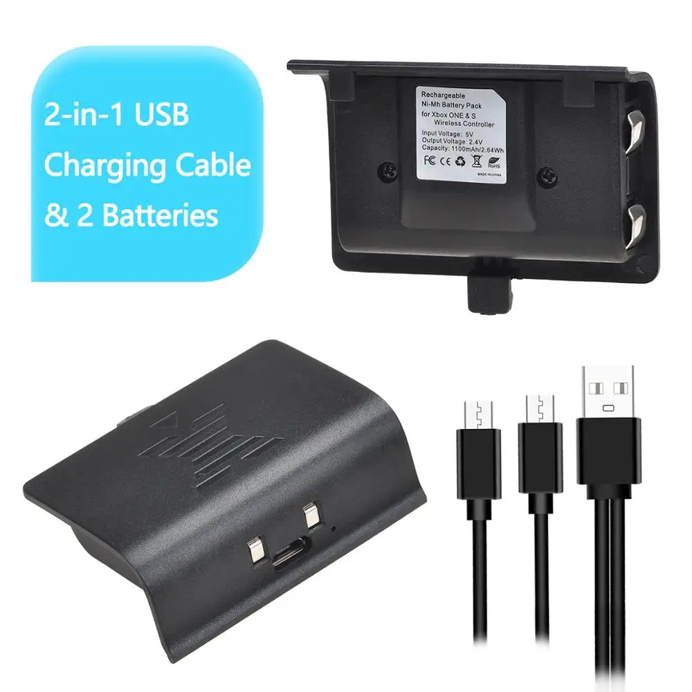 

2 in 1 USB Charging Cable + 2pcs 1100mAh Battery Pack for Xbox One / Xbox One S Wireless Controller Gamepads