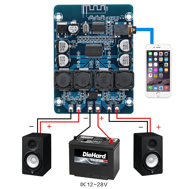 KYYSLB TPA3118 45 Вт * 2 усилительная плата Bluetooth DC12 ~ 28 в XH-M314 цифровой усилитель мощности плата AUX декодер доска 4 ~ 8 Ом 20 м