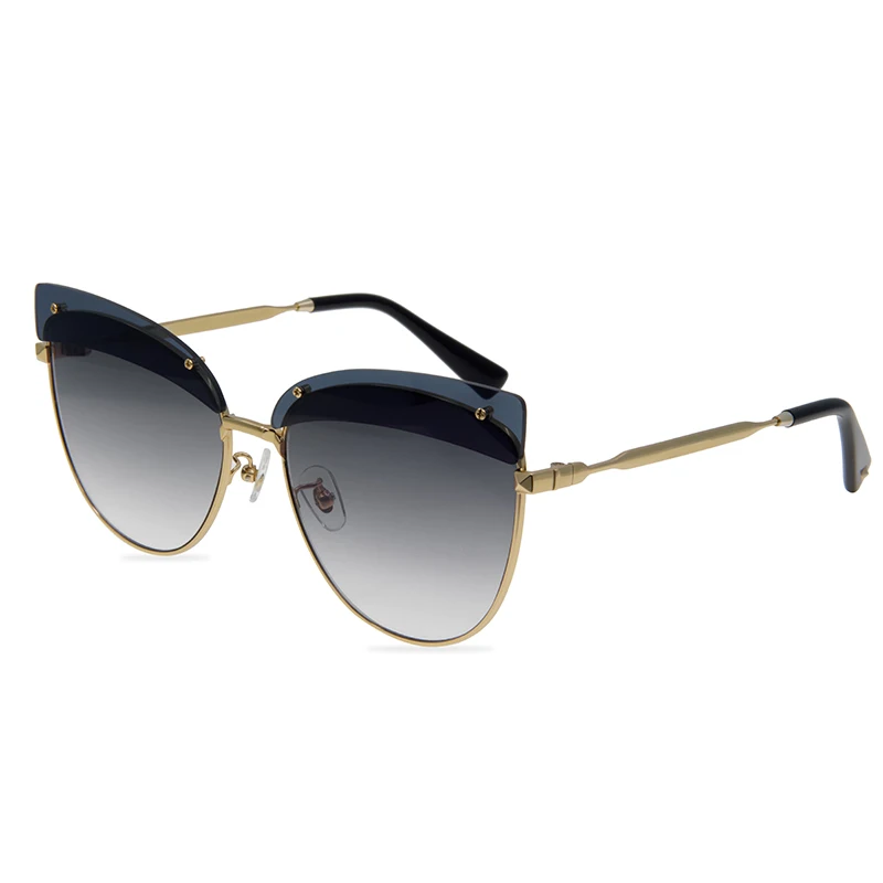 Gold Grey Eoome женские металлические солнцезащитные очки в форме кошачьих глаз, новинка, модные солнцезащитные очки, лучшее качество, нормальный размер для каждого лица, УФ 400, чехол - Цвет линз: Gold Grey