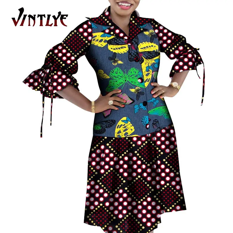 Plus Size African Dress For Women Robe Africaine Ladies Shirt Dresses Printed Kente Dashiki Attire Maxi Female Clothing Wy8924