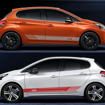 

2 PCS Auto Decoration Reflective Car Door Side Skirt Stripes Decals for Peugeot 208 Graphic Vinyl PVC Stickers Car Accessories