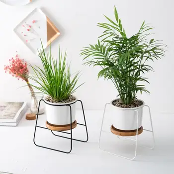 

Geometric Iron Flower Stand With Ceramic Flower Pot Plant Pot Desktop Bonsai Potted Planters Home Decor Flower Container