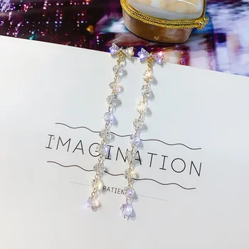 

Korean Simple Bow Crystal Long Dangle Earring For Women Wild Rhinestone Bow Ear Drop Earrings Brincos Party Girl Jewelry Gift