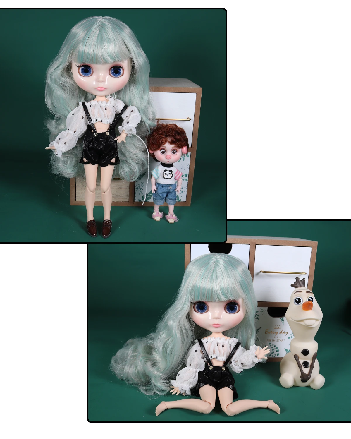 Ida – Premium Custom Neo Blythe Doll with Green Hair, White Skin & Shiny Cute Face 1