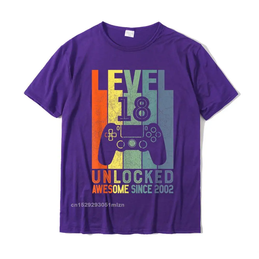 Simple Style 2021 Discount Short Sleeve Fitness Tight Tshirts 100% Cotton Fabric O-Neck Men Tops T Shirt Tshirts Summer Fall Level 18 Unlocked Awesome Since 2002 18 Birthday Gift T-Shirt__3739 purple