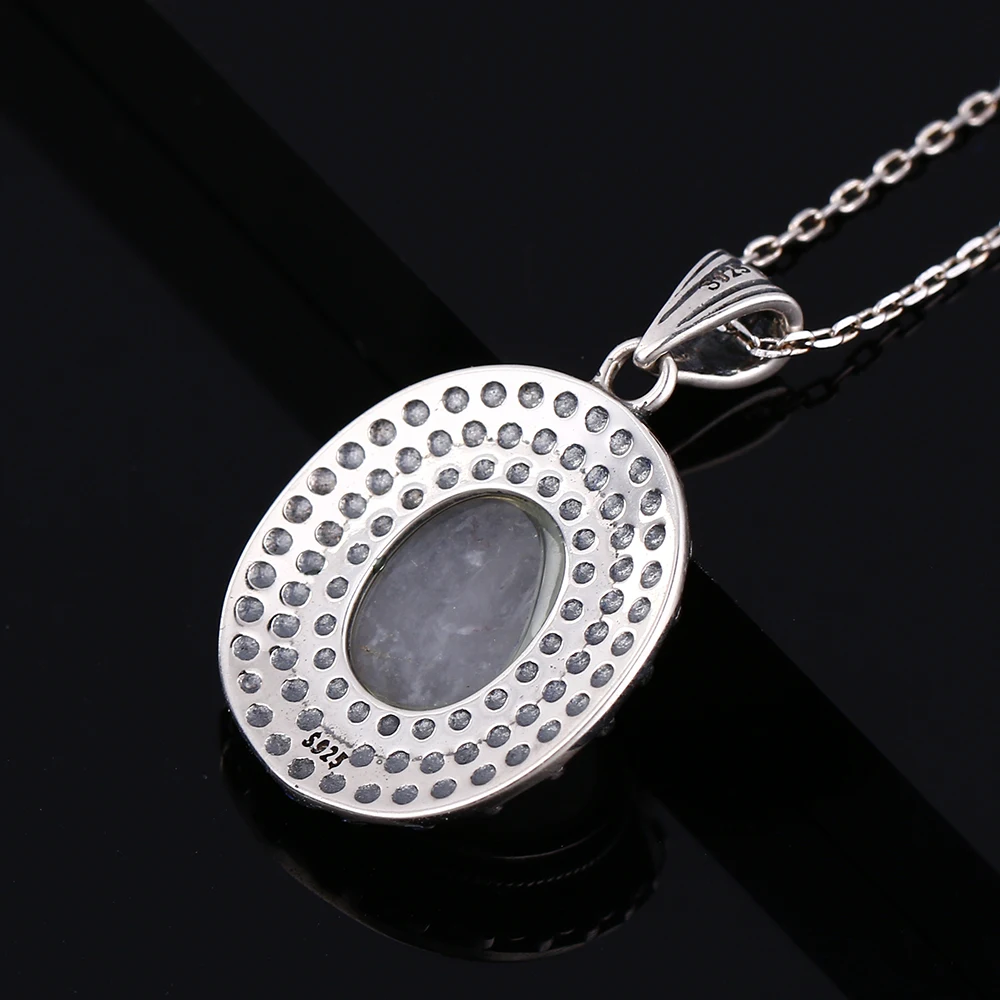 Список S925 стерлингового серебра кулон ожерелье большой овальный 10*12 лунный камень винтажное текстурное ожерелье подарок на помолвку
