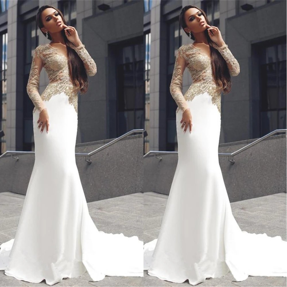 

Платье женское вечернее атласное с V-образным вырезом и длинным рукавом