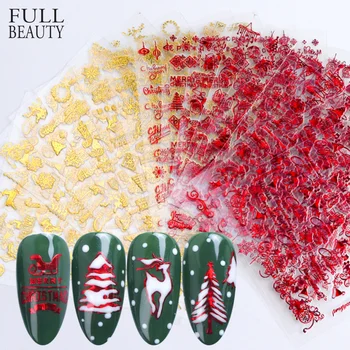 

18pc Red Gold 3D Nail Sticker Set Xmas Winter Glitter Snowflower Letter Slider Decals Decorations Adhesive Tips CHSTZG041-049-1