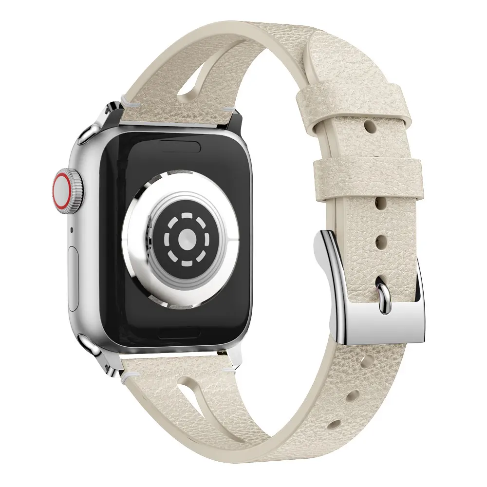 Light Yellow Ремешок из натуральной кожи для Apple Watch Band Series 4 3 2 1 38 мм 42 мм 40 мм 44 мм сменный браслет наручных часов браслет ремень - Цвет ремешка: Light Yellow