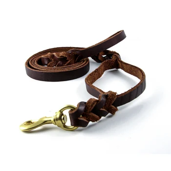 

High-end Cowhide Leather Leash Dog Handmade Durable Pet Leash For Large Dogs Brass-plated Hot Sale Pet Supplies зоомагазин