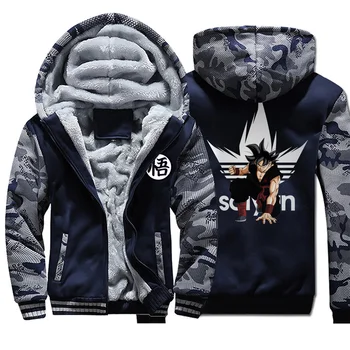 

Dragon Ball Z Pattern Men's Winter Thick Short Coat Youth Warm Cotton Jacket Single-breasted Casual Thick Warm Hooded Jacket