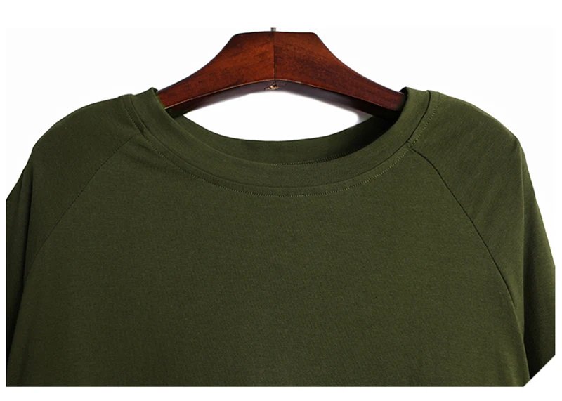 [EAM] Women Army Green Irregular Split Big Size T-shirt New Round Neck Long Sleeve  Fashion Tide  Spring Autumn 2020 1Z450
