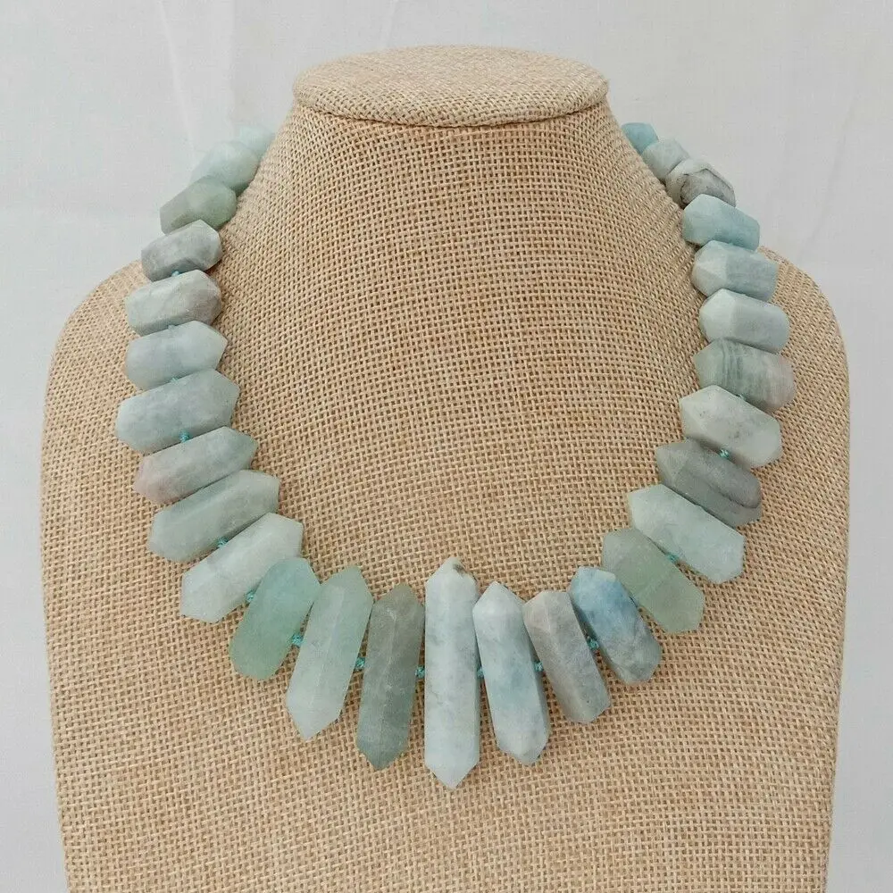 

17'' Natural A1quamarine Graduated Faceted Double Terminated Pointed Necklace
