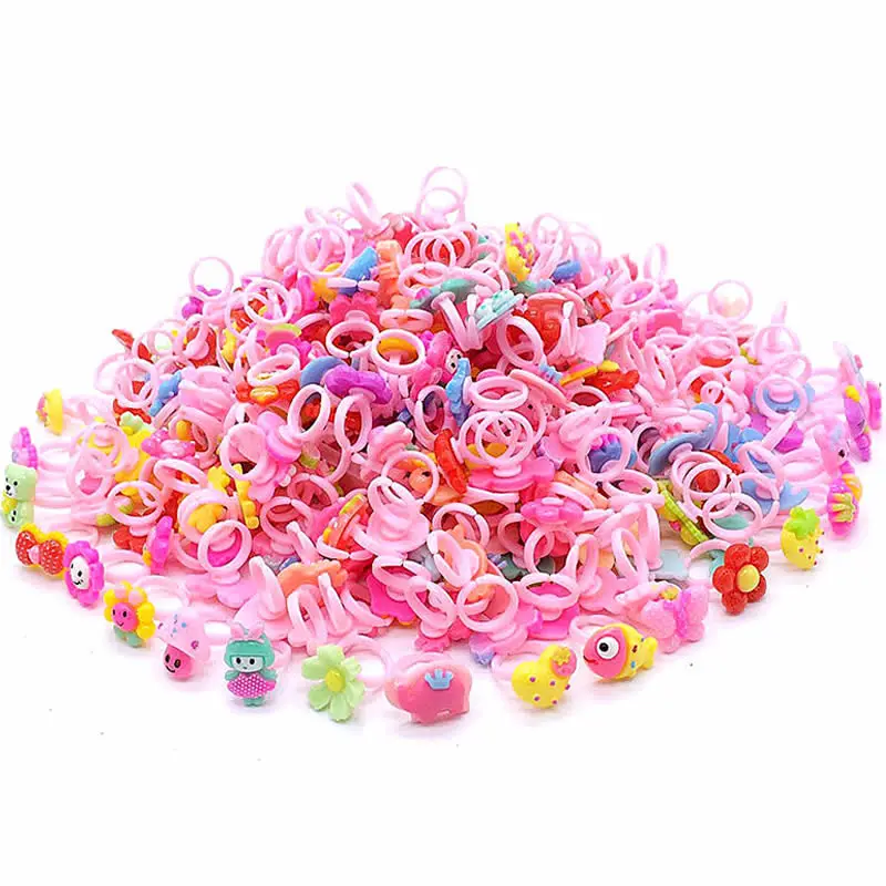 Lote de 10 unids/lote de anillos de princesa de dibujos animados para niños, conjunto de anillos de princesa de Frozen de Disney, con forma de lazo de Animal caramelo, joyería, juguete para regalo