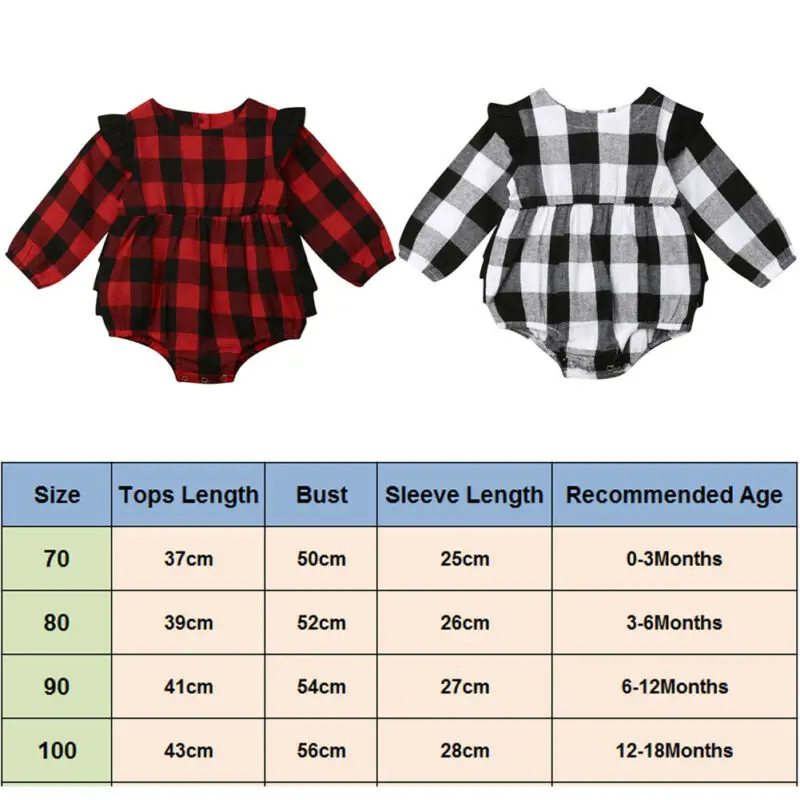 US STOCK Newborn Baby Kid Girl Plaid Clothes Long Sleeve Romper Jumpsuit Outfits