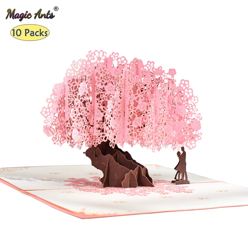 

10 Pack Peach Tree Lover Pop Up Love Card for Anniversary Birthday Valentines Day 3D Greeting Cards Wife Women Husband