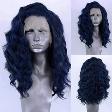 

AIMEYA Dark Blue Body Wave Synthetic Lace Front Wigs for Women Free Part Pre Plucked Natural Hairline Cosplay Colorful Wigs