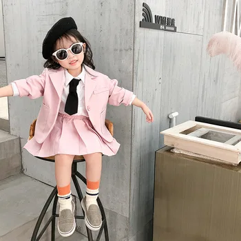 

School Style Blazers Solid Children's Kids Baby Leisure Suits Pleated Skirt Set Kids Boys Girls SCHOOL Uniforms Children Coat