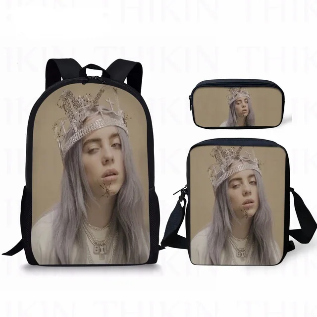 17 дюймов Billie Eilish принт школьные сумки для подростков крутая модная одежда для девочек 3 шт./компл. дети девочки школьные рюкзаки Повседневное Mochilas - Цвет: as pictures