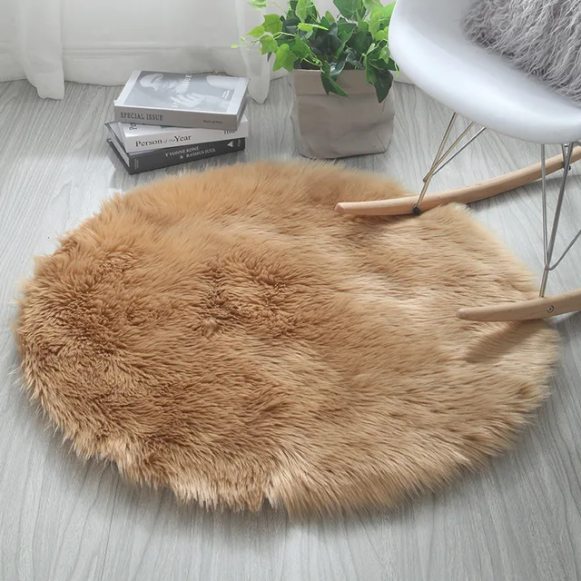 Round Soft Faux Sheepskin Fur Area Rugs for Bedroom Living Room Floor Shaggy Plush Carpet White Home Floor Mat Rug Bedside Rugs brown carpet