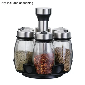 

7 Pcs Cooking Practical Storage Seasoning Bottle Set Rotating Rack Hole Switching Stainless Steel Waterproof Condiment Container