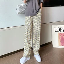 

2021 new bohemian ice silk trousers summer thin section drape high waist loose casual printed wide-leg pants