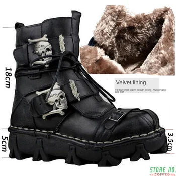 

Men's Genuine Leather Boots Skull Gothic Punk Boots Motorcycle Boots Desert Combat Ankle Boot Safety Shoes Military Boots Winter