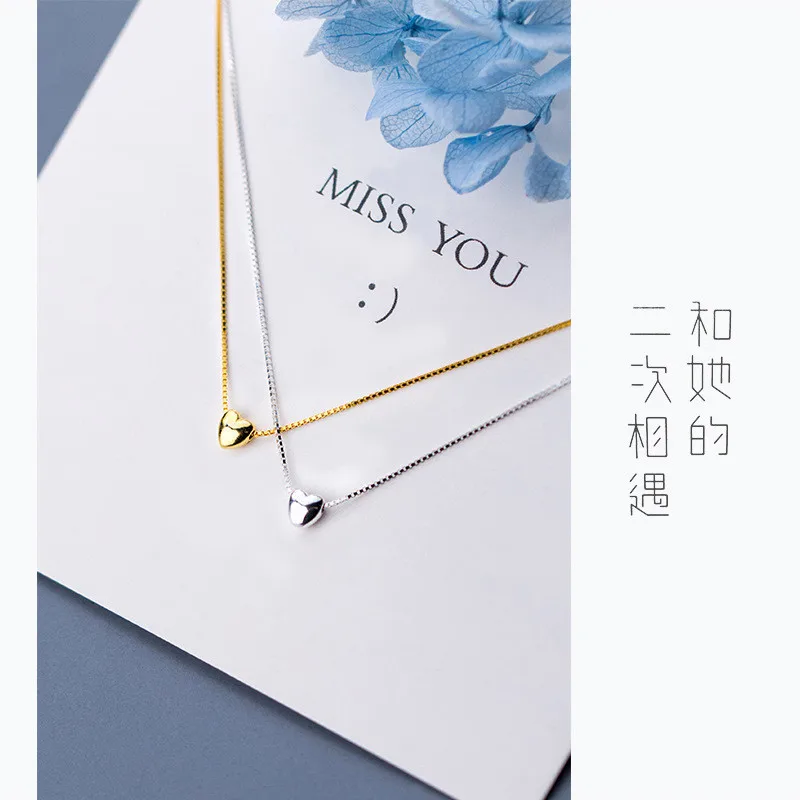 WANTME Real 100% 925 Sterling Silver Minimalist Glossy Mini Love Heart Pendant Necklace for Women Office Party Jewelry Teen Gift