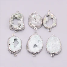 Натуральный кристалл кварца druzy Соединитель Кулон ожерелье с подвесками браслет серьги драгоценные камни соединитель geode Серебряный тон Нерегулярные